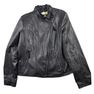 Michael Kors Leather Moto Jacket Womens XL Black Genuine Leather Asym Zip